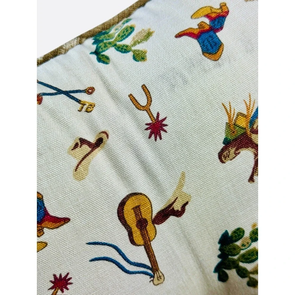 Vintage Cowboy‎ Western Rodeo Throw Pillow 18x18 Khaki Button Accent Decorative